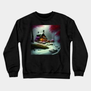 Sparkling Fantasy Cottage with Lights and Glitter Background in Snowy Scene, Scenery Nature Crewneck Sweatshirt